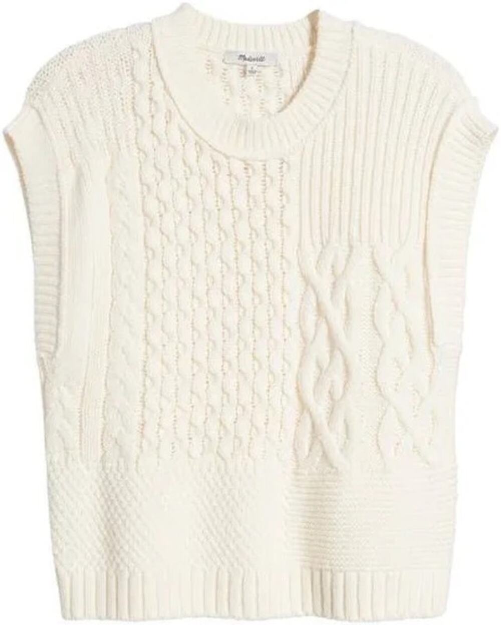 Madewell Cream Patchwork Cable Knit Sweater Vest 1X